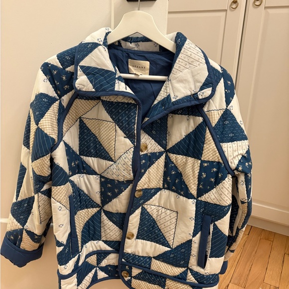 Sezane Blue and White Leopold Quilted Jacket - Picture 2 of 9